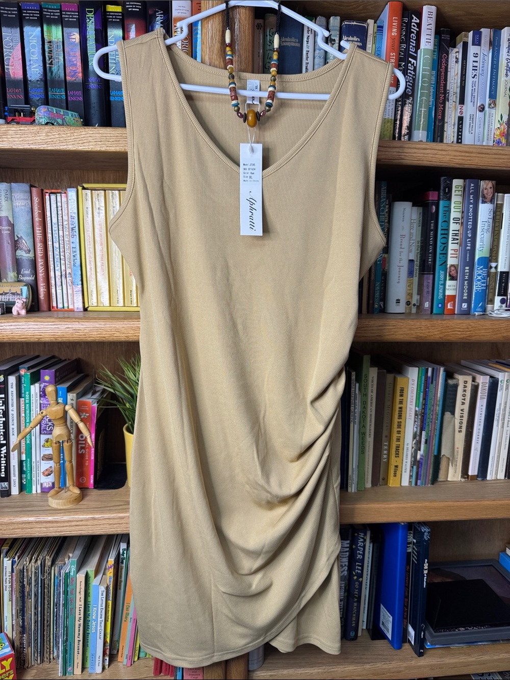 Aphratti Sleeveless Ruched Tank Dress in Khaki